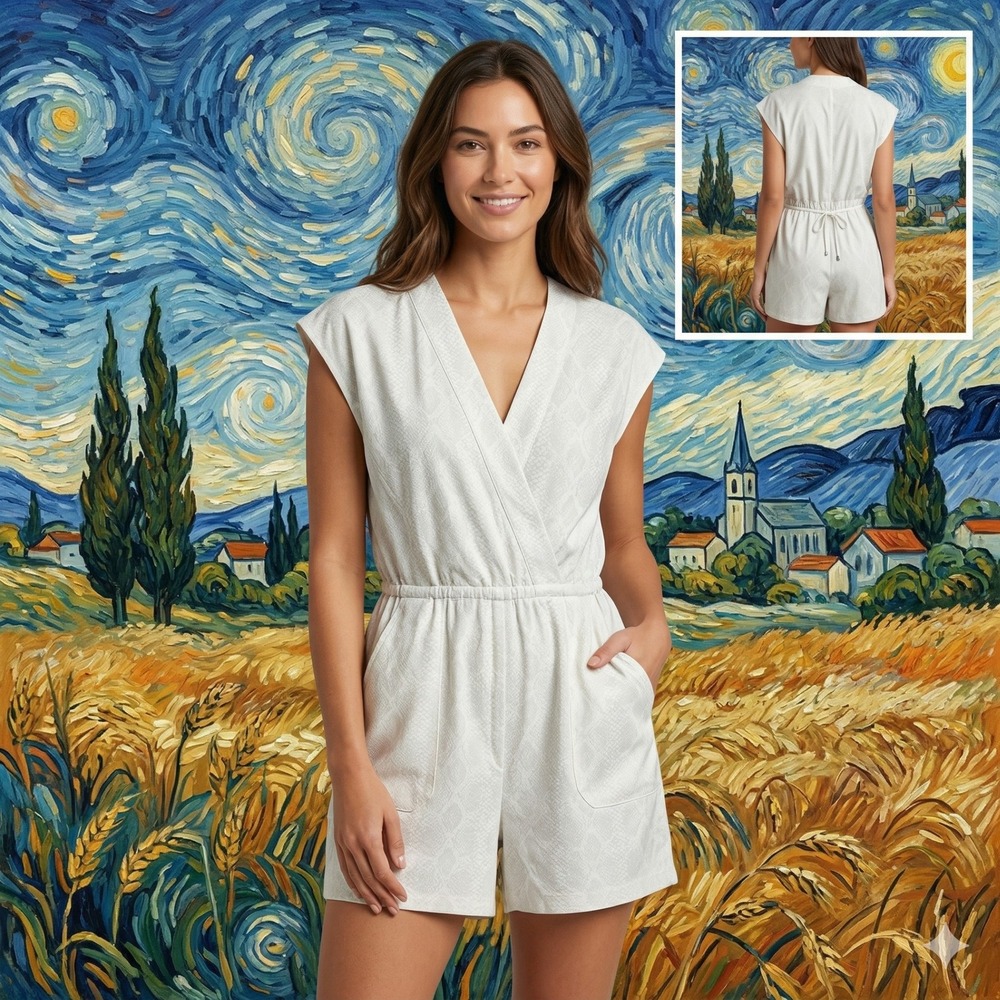 Athleta Women's Marlowโ Romper Pearl White Snakeskin V-Neck Pockets Size S